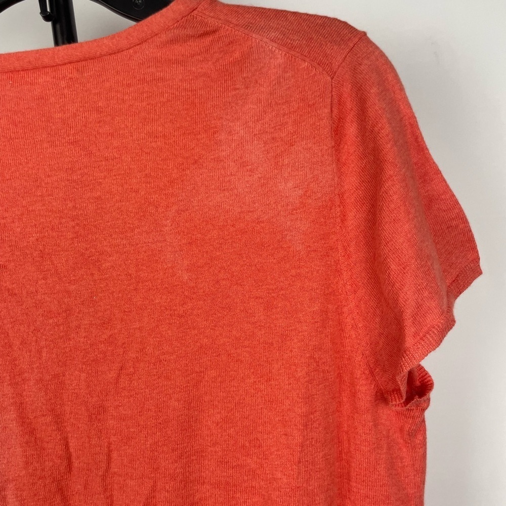 Eileen Fisher Coral Cotton Cashmere Shortโ Sleeve V-Neck Knit Cardigan Sweater - Picture 5 of 7